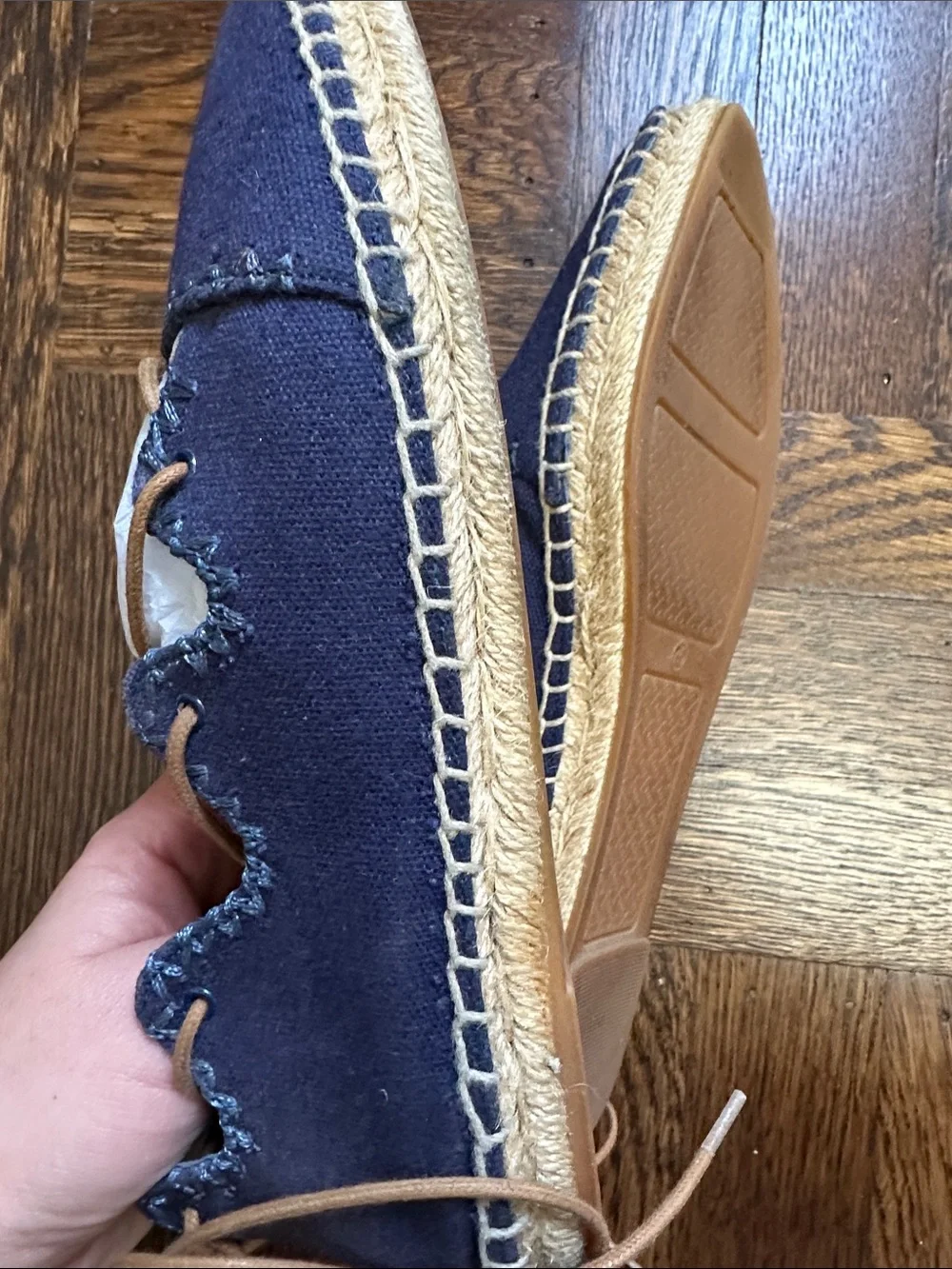 Tory Burch Navy Canvas Lace-Up Espadrille Flats with Tan Laces